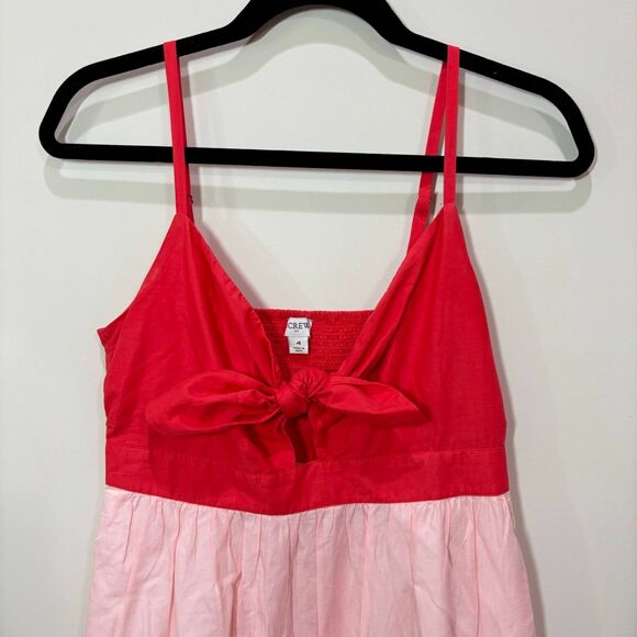 J Crew Colorblock Tiered Midi Dress Tie Front Cutout Sz 4 Easter July 4 - Picture 3 of 11